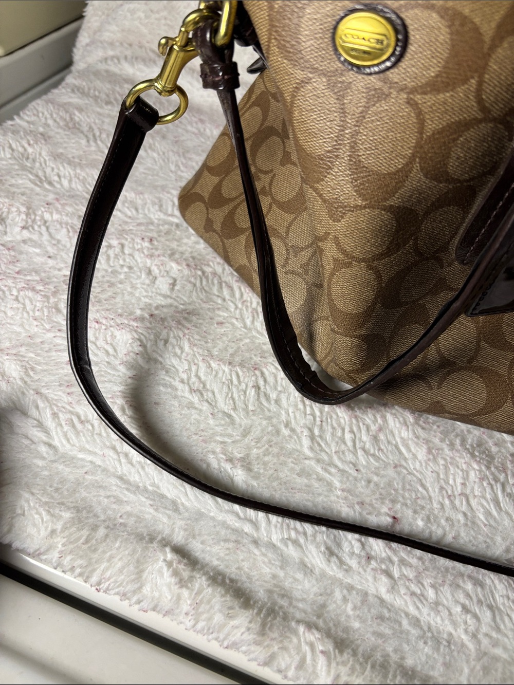 Coach Brown Signature Dome Satchel with Dark Brown Trim - Picture 11 of 13